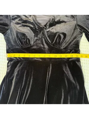 NWT Halara Velour V-Neck Dress Womens Medium Black Fit and Flare Padded Cups NEW thumbnail 9