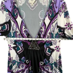 ECI Y2K Babydoll Tunic Dress L Purple Paisley Studded Top Fairy‎ Whimsygoth Boho thumbnail 8