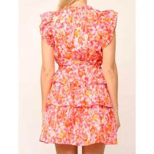 Anthropologie Fate Pink Floral Flowy Tiered Ruffle Peasant Mini Dress Small NWT thumbnail 2