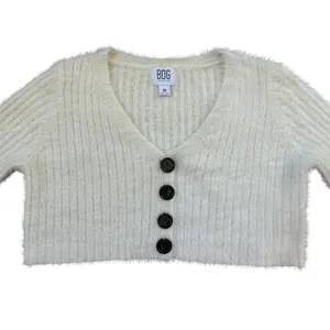 BDG Urban Outfitters Ivory Fuzzy‎ Cropped V-Neck Cardigan Sweater XS thumbnail 6