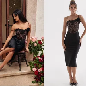 NWOT HOUSE OF CB 'Nikita' Black Satin and Lace Corset Dress sz S thumbnail 2