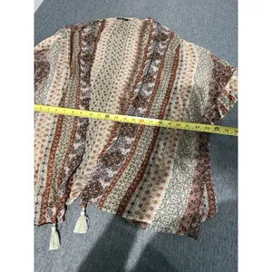 Massimo Dutti Women's Paisley Floral Short Sleeve Kimono Boho Whimsy Coastal M thumbnail 6