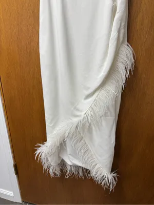 Saylor Caylin Sleeveless Feather Trim Hem Midi Dress White Small Bridal Wedding thumbnail 9