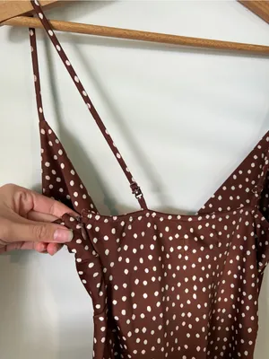 Urban Outfitters Polka Dot Brown Silk Midi Dress Size XS Wedding Guest thumbnail 5