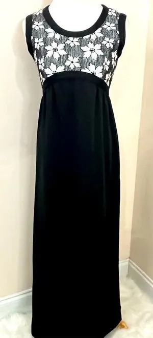 Vintage 70’s Leslie Fay Black and White Floral Maxi Dress S thumbnail 1