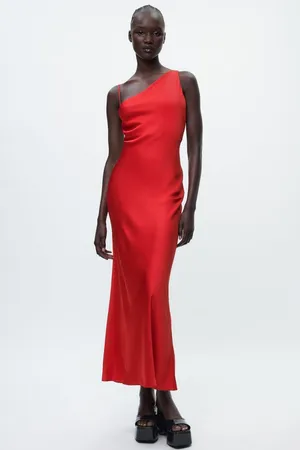 red midi dress satin party wedding coctail shower night out thumbnail 6