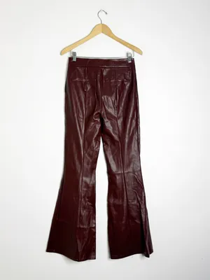 7 For All Mankind Burgundy Faux Leather Flare Pants Size Small thumbnail 2