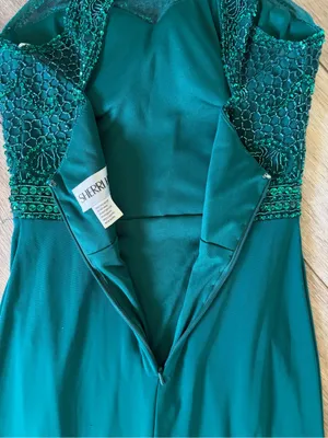 Sherri Hill Teal Beaded Halter Prom Gown with Side Slit thumbnail 10