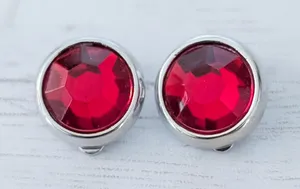 Vintage Clip On Earrings Red Gem with Silver Tone Halo thumbnail 1