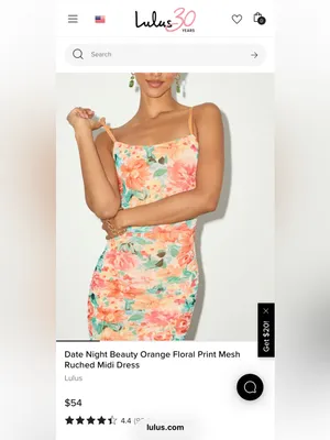 NWT * LULU’S Date Night Beauty Orange Floral Print Mesh Ruched Midi Dress Sm thumbnail 9