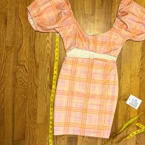 ASOS Design Women’s 6 Pink Orange Plaid Cut Out Puff Sleeve Zipper Mini Dress thumbnail 7