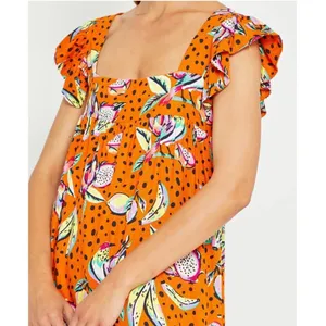 Anthropologie Kourt Aria Linen Tropical Short Dress Pockets Fruit Bird Medium thumbnail 3
