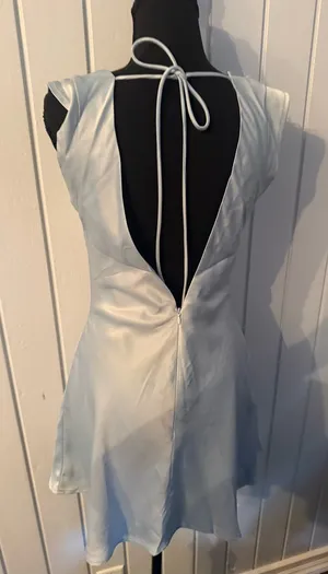 Peppermayo Light Blue Satin Open-Back Mini Dress thumbnail 1