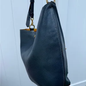 Coach Pebbled Leather Duffle Shoulder Bag 50115 Twist Lock Blue Hobo Crossbody L thumbnail 5
