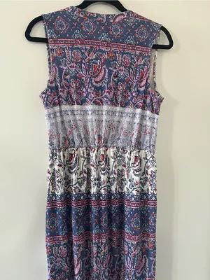 Lucky Brand Blue Red Paisley Midi Dress Small Summer Resort Vacation Beach thumbnail 6