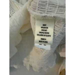Selfie White Crochet Lace‎ Trim Smocked Waist Blouse XL Long Sleeve Boho Top thumbnail 9