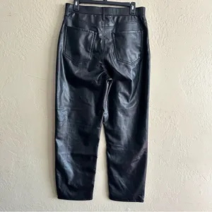 Abercrombie & Fitch Women's Black Cropped Faux Leather Straight Leg Pants thumbnail 2