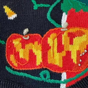 Vintage Cardigan Sweater Vest Halloween Knit Multicolor Embroidered Medium thumbnail 5