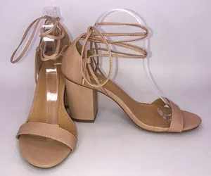 Lulus Open Toe Chunky Square Heel Lace up Calf Heels Nude Beige 7.5 Wore Once thumbnail 1