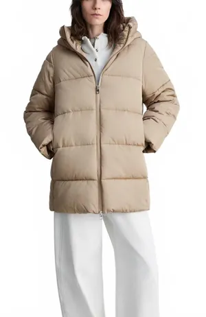 Mango Midi Quilted Anorak with Hood NWT Beige XS thumbnail 1