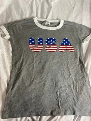 Victoria Secret PINK USA gray Tshirt thumbnail 4