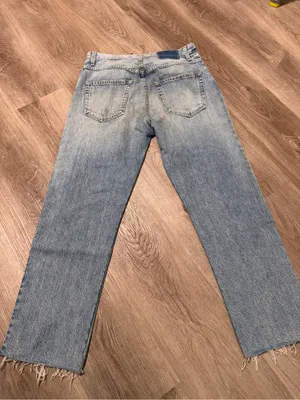 AMO Loverboy Indigo Adobe Ribbon Jeans 28 Cotton Raw Hem High Waisted thumbnail 4