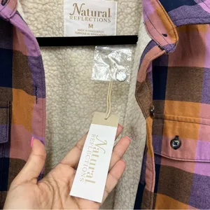 NWT Natural Reflections M button down Flannel long sleeve Shirt shacket Sherpa thumbnail 4