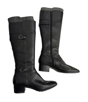 Circa Joan &‎ David CJDAYTON Black Leather Tall Riding Boots Block Heel Mens 7M thumbnail 1