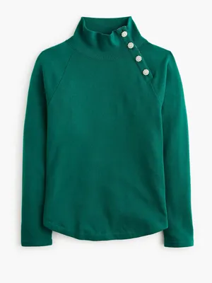 J Crew Factory Jewel-button mockneck pullover green Size M NWOT thumbnail 1