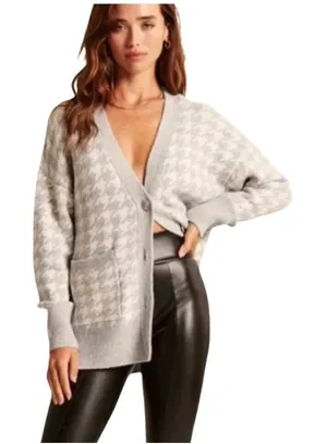 Abercrombie & Fitch houndstooth gray button up cardigan Large thumbnail 1