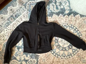 Brandy Melville Black Cropped Zip-Up thumbnail 1
