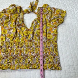 Floral Puff Sleeve Blouse Fall in Yellow and Brown Top thumbnail 4