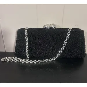 Million Wishes Black Textured Evening Clutch Purse Silver Kiss Lock Frame thumbnail 2