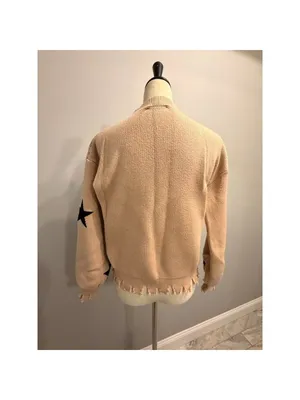 Dance & Marvel women's medium beige/black Stars mock neck sweater thumbnail 3