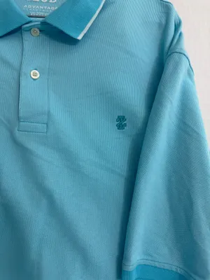 Izod Advantage Performance Men’s Aqua Blue Piqué Polo with Contrast Trim thumbnail 3