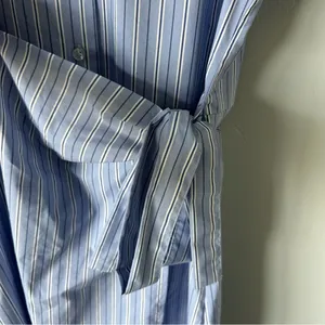 Anthropologie Maeve Button Front Wrap Mini Shirt Dress Pinstripe Large Preppy thumbnail 9