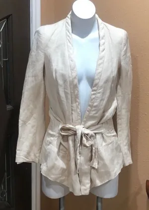 Zara Basic beige v neck wrap blazer jacket thumbnail 1