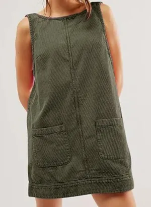 Source Unknown Y2K Corduroy Overall Dress Open Back Cute Pockets M Dark Green NEW thumbnail 1