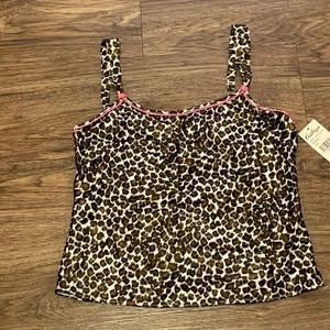 NWT Vintage Y2K Kathryn Leopard Camisole Top Tan Black Ivory Wet Pink Trim Small thumbnail 7