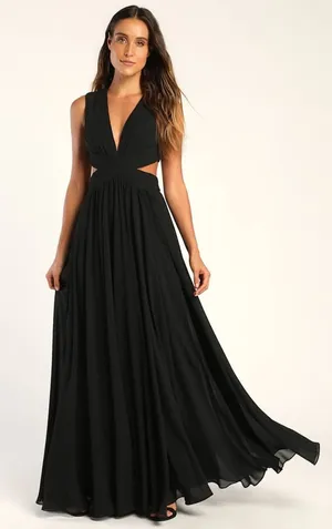 NWT Lulus Vivid Imagination Black Cutout Maxi Dress Wedding Bridesmaid Size XS thumbnail 1