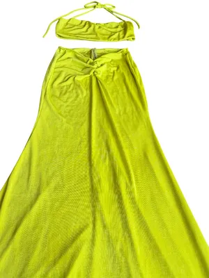 Tresser Chartreuse Twist Front Bandeau Maxi Skirt Set Small Women's thumbnail 8