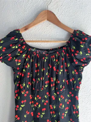 Caroline Constas Cherry Print Mini Cotton Dress Small Coquette retro thumbnail 2