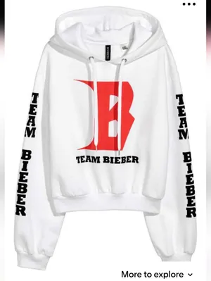 Divided By H&M Justin Bieber Team Bieber White Cropped Hoodie Size Medium thumbnail 1