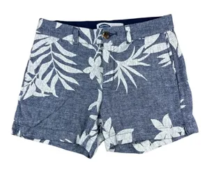 Old Navy Everyday Shorts Womens 0 Blue White Tropical Floral Linen Blend Palm thumbnail 1