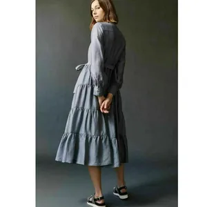 Mare Mare x Anthropologie Size L Agosta Tiered Maxi Dress Slate Gray Blue thumbnail 2