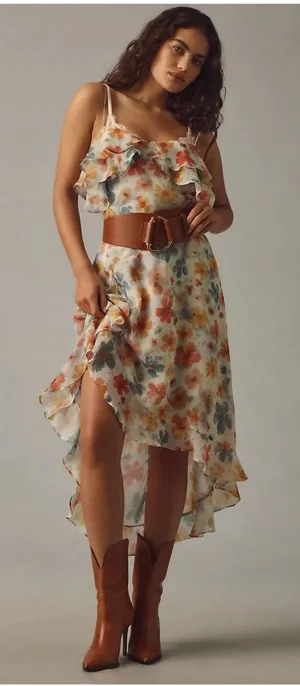 Anthropologie Sleeveless Asymmetric Ruffled Midi Dress Size Small Chiffon Fairy thumbnail 1