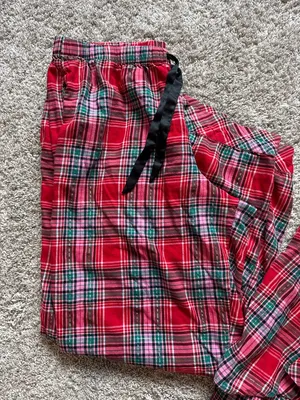 Victoria's Secret Red Pink Green Plaid Flannel Pajama Set Women’s Size Large thumbnail 6