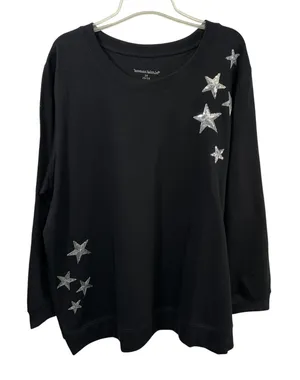 Woman Within Plus Size 26/28W Top 2X Black Sequin Star Sweatshirt Celestial 708‎ thumbnail 1