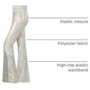 NWOT Silver Holographic Sequin High Rise Flare Bell Bottom Pants Small thumbnail 4