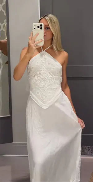 Crochet Halter Maxi Dress - Women's Summer Dress thumbnail 1